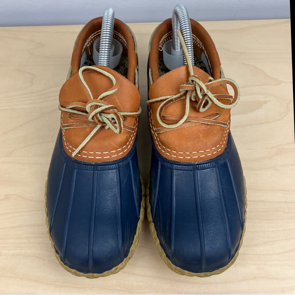 L.L. Bean Women’s Size 6.5 W+ Duck Boot Rubber Moc Brown & Navy Slip On Shoes - Picture 4 of 11